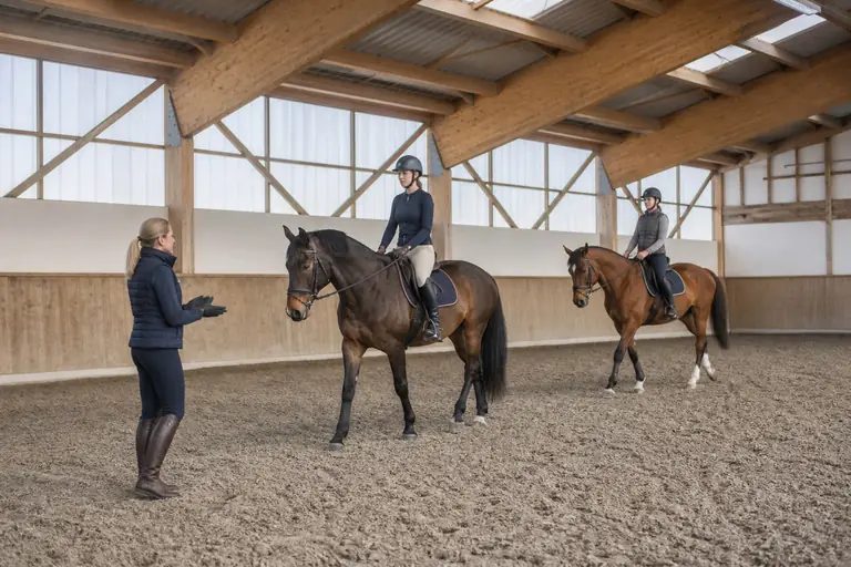 Cours dans un manège de centre équestre