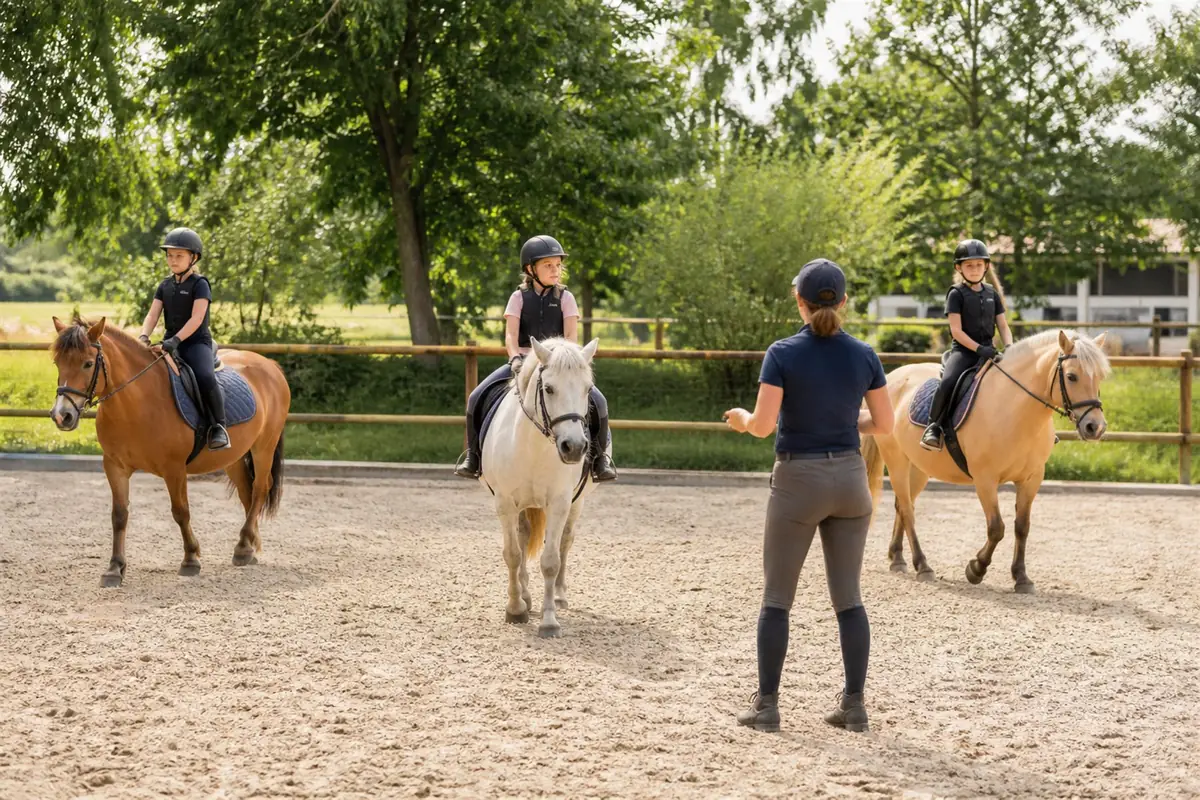 Cours encadré dans un centre équestre français