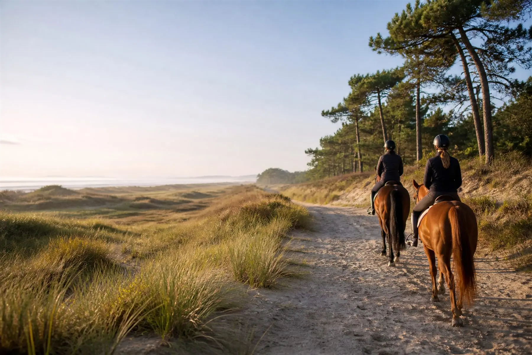 Cavaliers en randonnée équestre sur le littoral normand